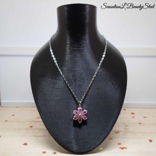 Collier Fleur Rose Éclatante