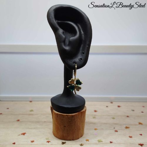 Boucles d'Oreilles Trèfle Émeraude - Vue 3