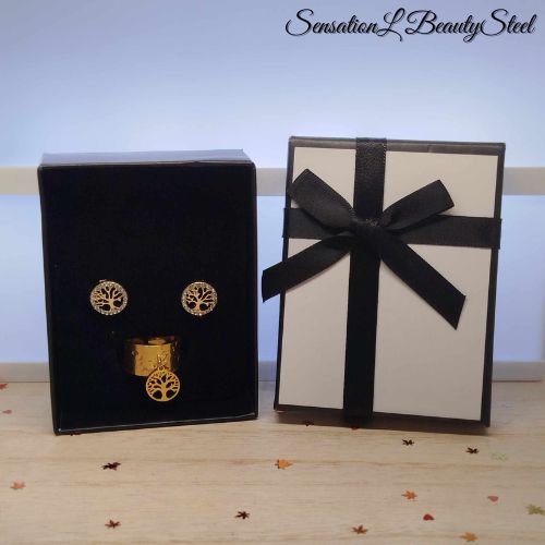 Parure Arbre de Vie – Les Deux Pièces : Boucles d'Oreilles & Bague