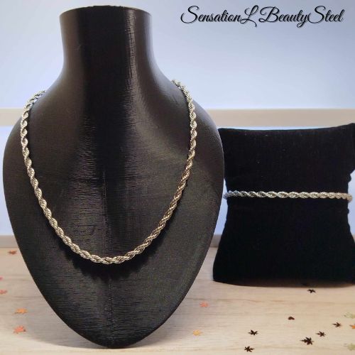 Parure Maille Torsadée Argenté - Les Deux Pièces : Collier & Bracelet