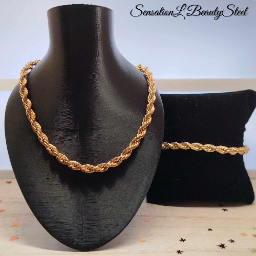 Parure Maille Torsadée Dorée - Les Deux Pièces : Collier & Bracelet