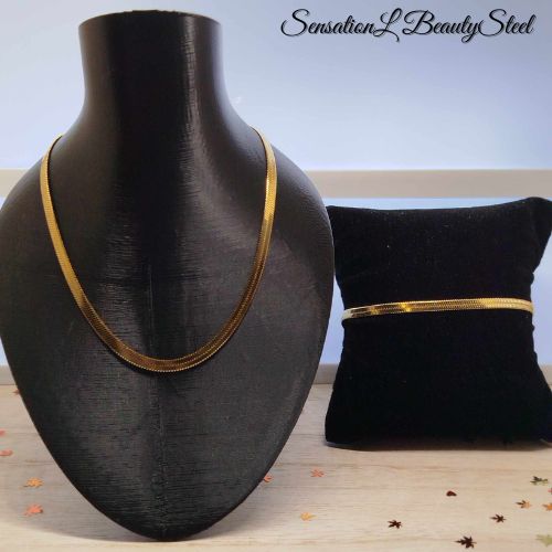 Parure Plat Doré – Les Deux Pièces : Collier & Bracelet
