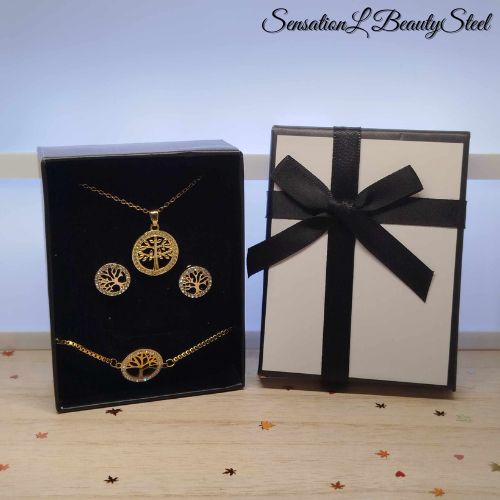 Parure Arbre de Vie – Les Trois Pièces : Collier, Boucles d'Oreilles & Bracelet