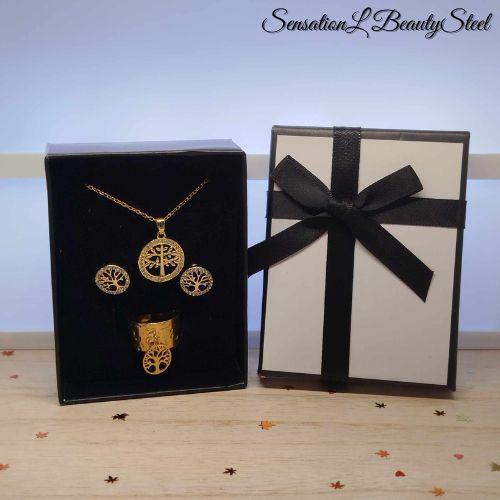 Parure Arbre de Vie – Les Trois Pièces : Collier & Boucles d'Oreilles & Bague