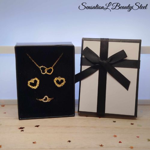 Parure Cœurs Entrelacés – Les Trois Pièces : Collier & Boucles d'Oreilles & Bague