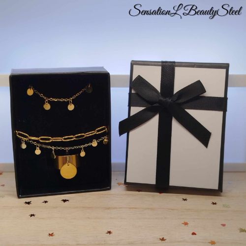 Parure Médaillons Dorés – Les Trois Pièces : Collier, Bracelet & Bague