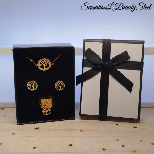 Parure Arbre de Vie – Les Trois Pièces : Boucles d'Oreilles & Bracelet & Bague